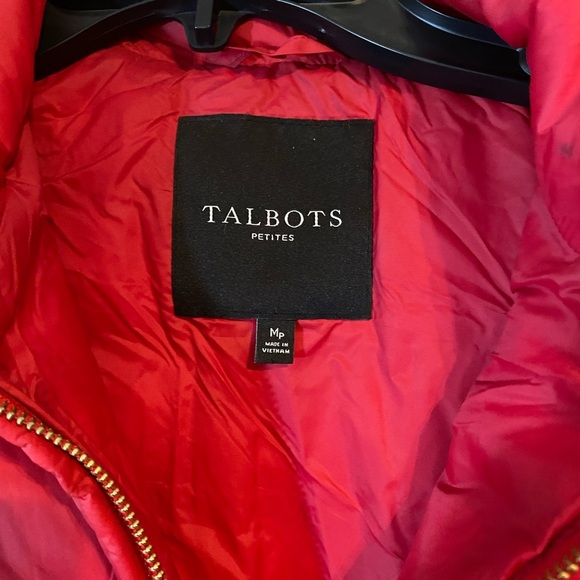Talbots Womens Medium Petite Puffer Down Vest Red 2 Way Zipper Pockets Warm - Picture 2 of 6
